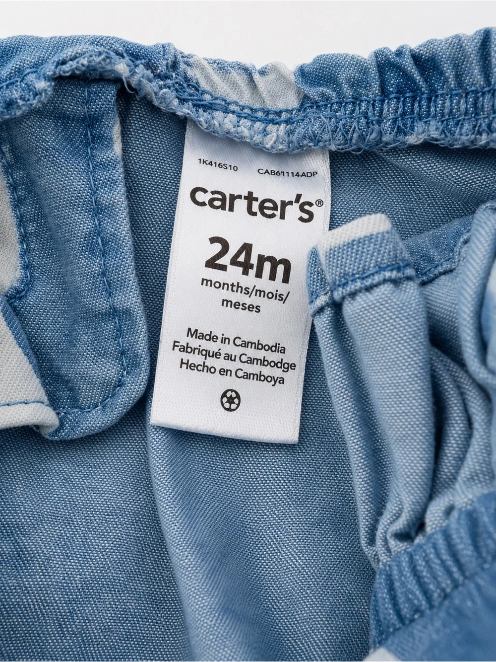 Carter's Light Blue Chambray Baby Romper with Heart Print